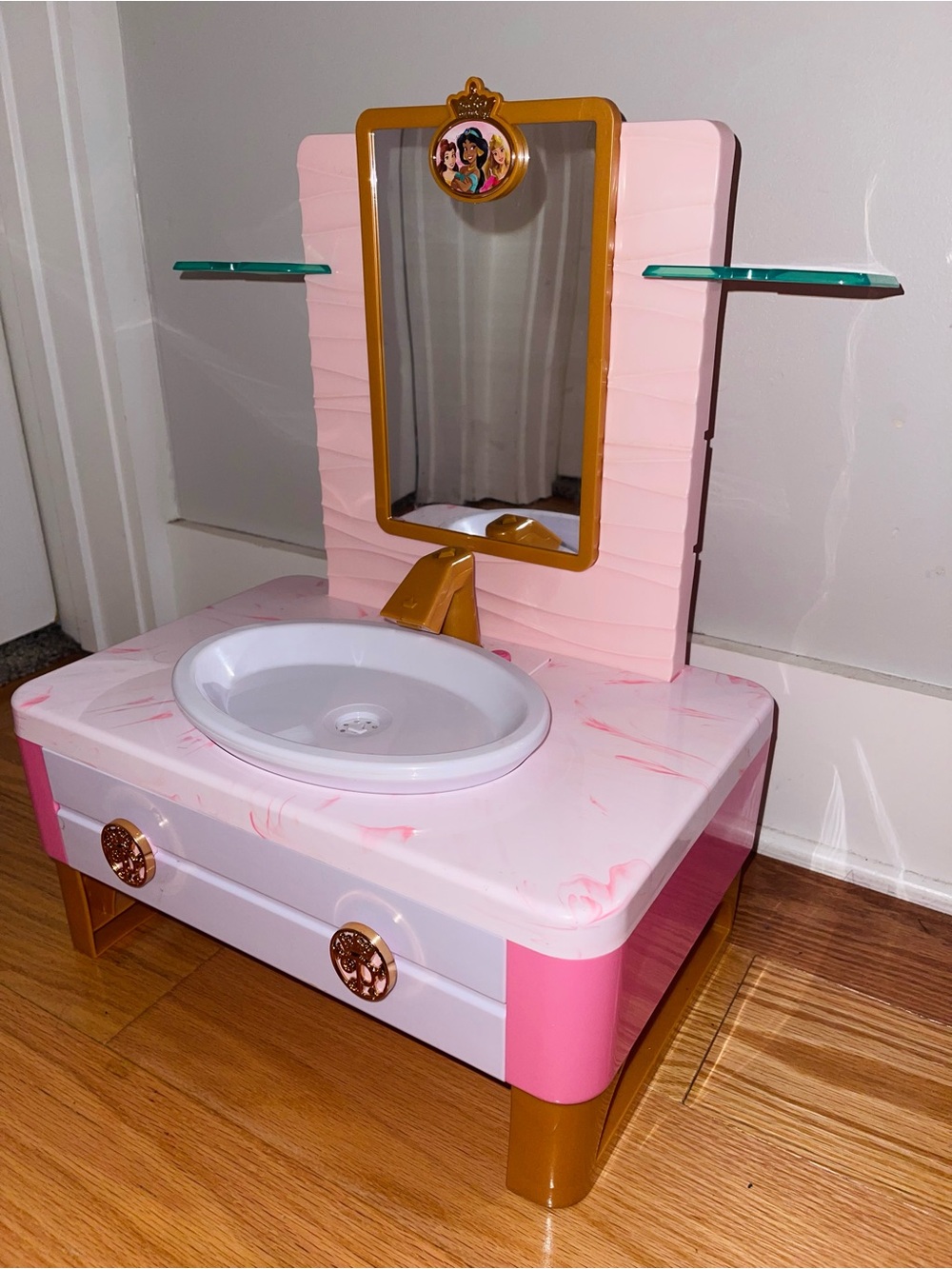 Disney Pink and Gold Kids Vanity Sink with Mirror